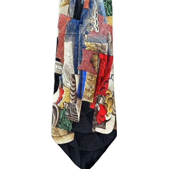 Rare• Picasso Collection Tie Handmade SILK "man with pipe" 60L Collectable - Picture 2 of 8